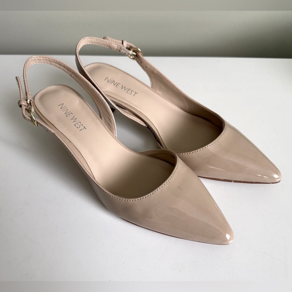 Nine West Tan Slingback Heels with Kitten Heel
